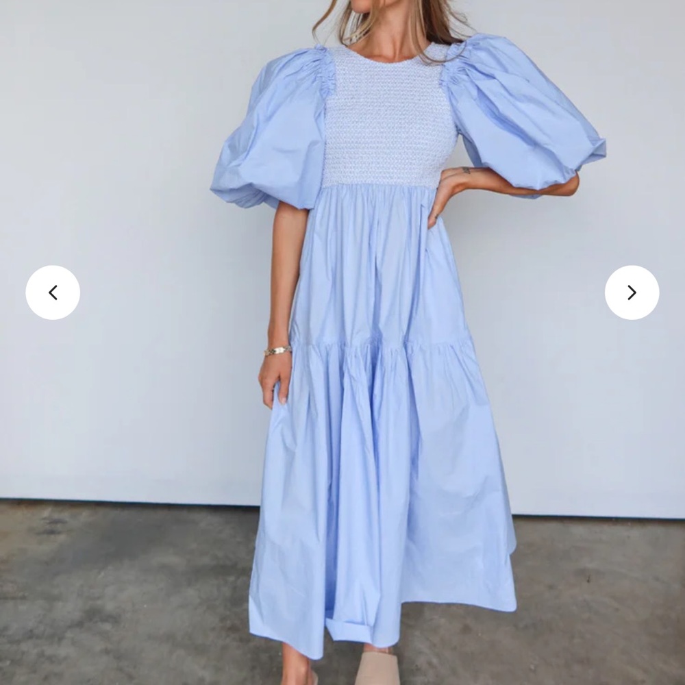 Light Blue Puff Sleeve Long Dress - Picture 3 of 4